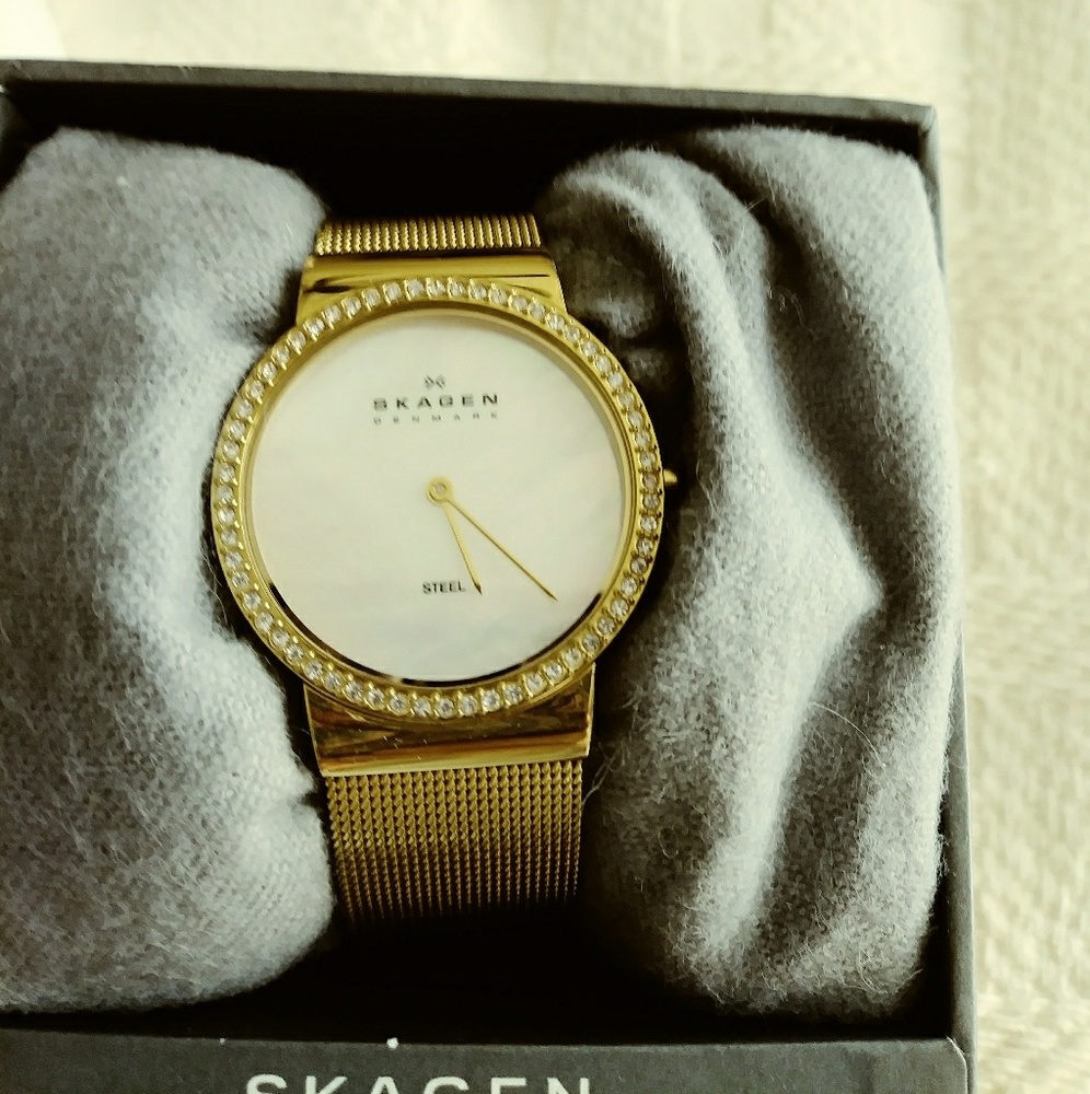 Gold tone Skagen Watch with Diamonds